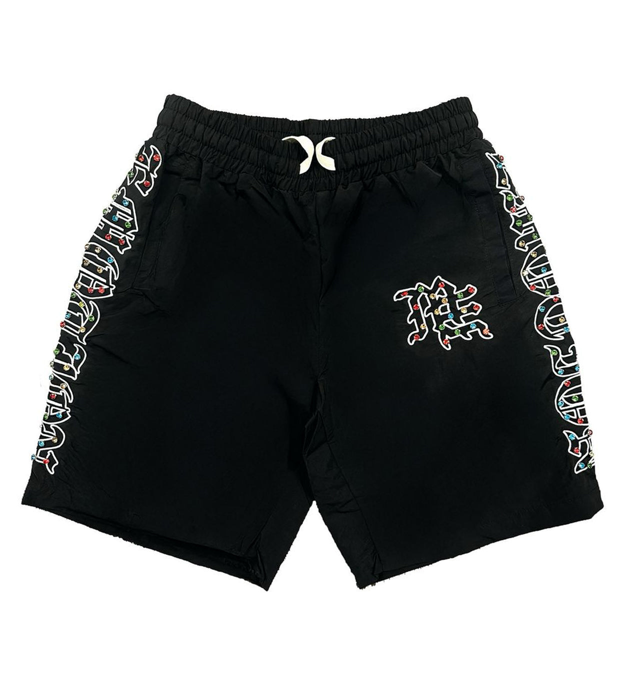 Mixed Emotion Rhinestone Nylon Shorts Black